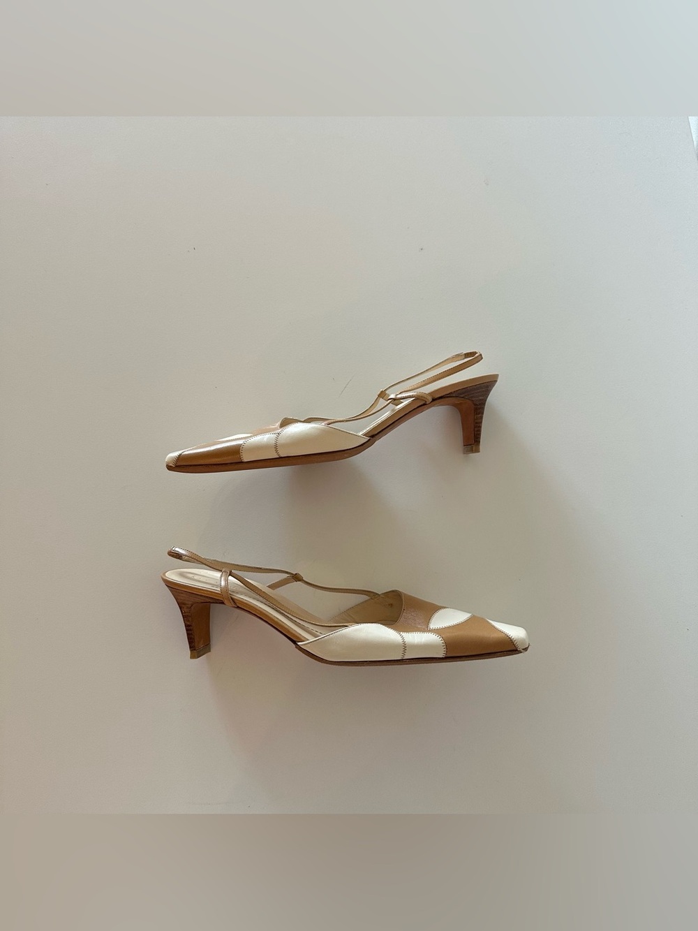 Vintage 90s Kate Spade Slingback Heels Tan Floral 9 Coquette Office Siren - Picture 2 of 7